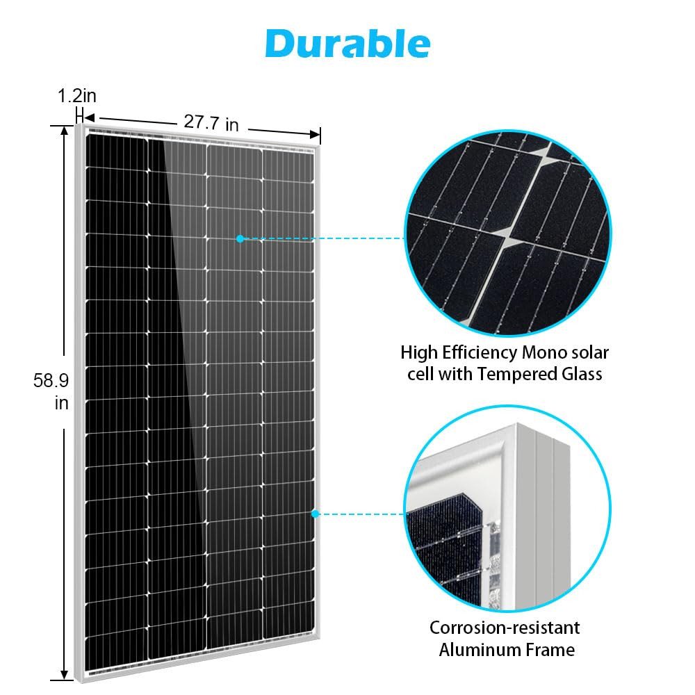200 Watt Solar Panel, Monocrystalline Solar Panels for 12V/24V/48V System, High