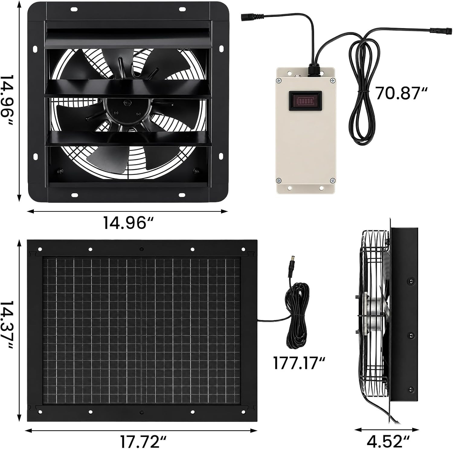 30W Solar Powered Exhaust Fan with Adapter for Shed, Coop, Greenhouse, Attic