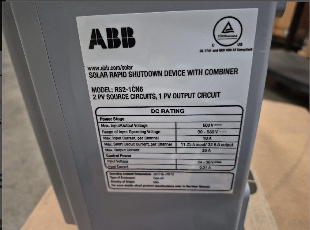ABB Solar Rapid Shutdown (RSD) System RS2-1CN6-KIT
