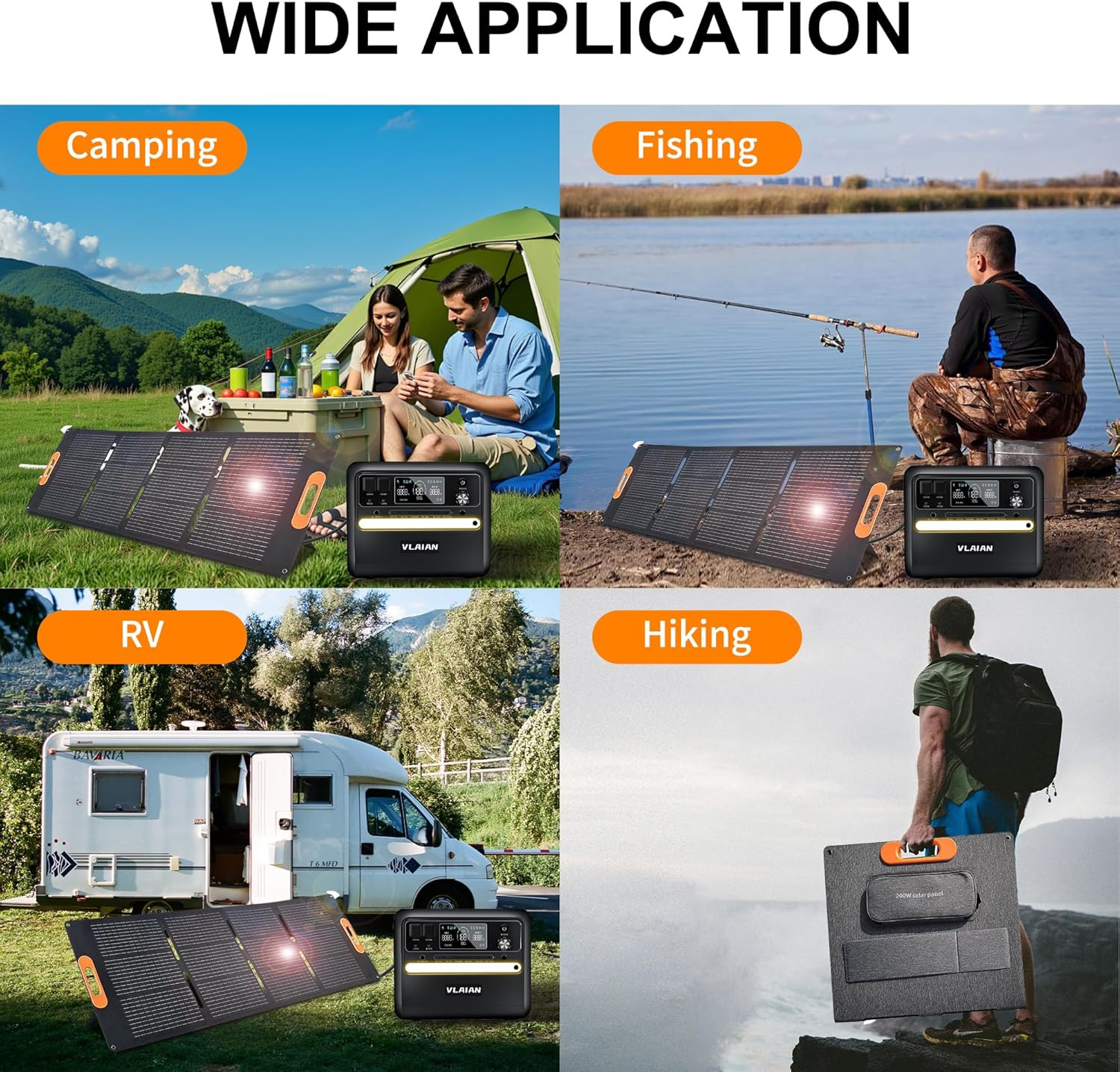 200W Solar Panel with MC4 Output, 3-in-1 DC Connector for Outdoor Use