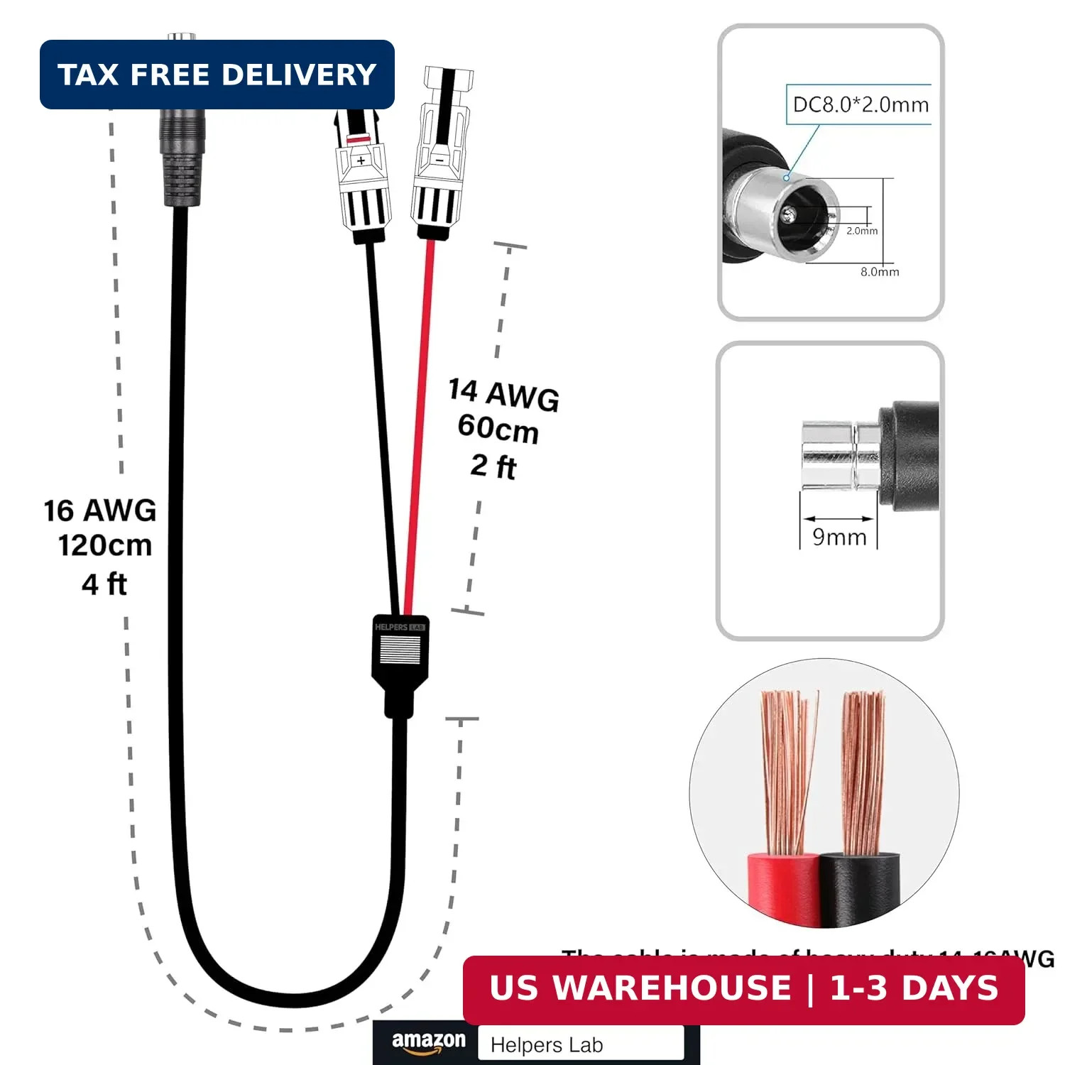 Jackery Solar Connector to DC8020 Extension Cable for Solarpanel Charging, Compa