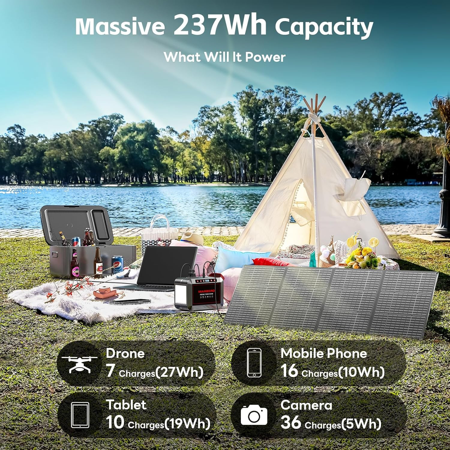 MARBERO 237Wh Solar Generator with Solar Panel Included Portable Power Station 3