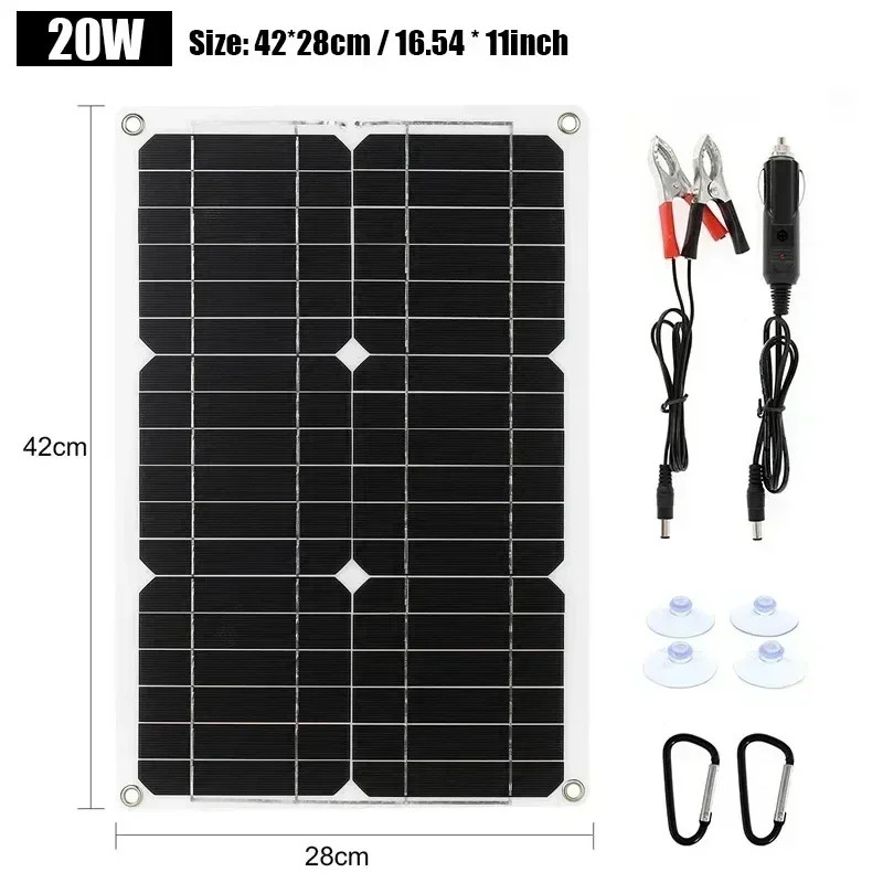 10W/20W/40W Flexible Solar Panel DC12-18V Waterproof Monocrystalline Solar Panel