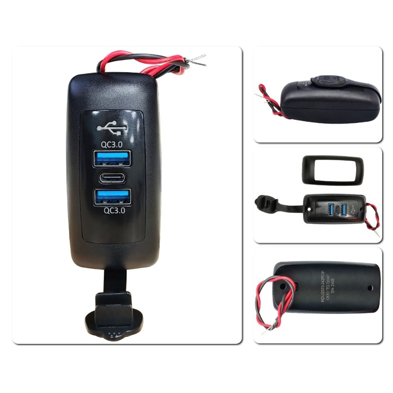12V 24V Vehicle Chargers 3 Port RVs USB Outlet Panel QC3 0 USB And PD3 0 Type C