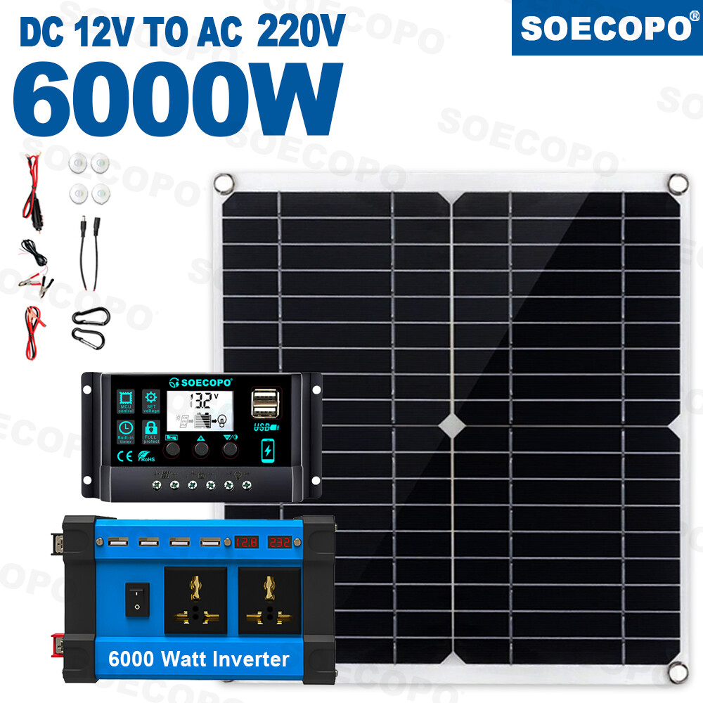 6000W 110V 100A Solar Panel Kit Complete Solar Power Generator Home Grid Syste