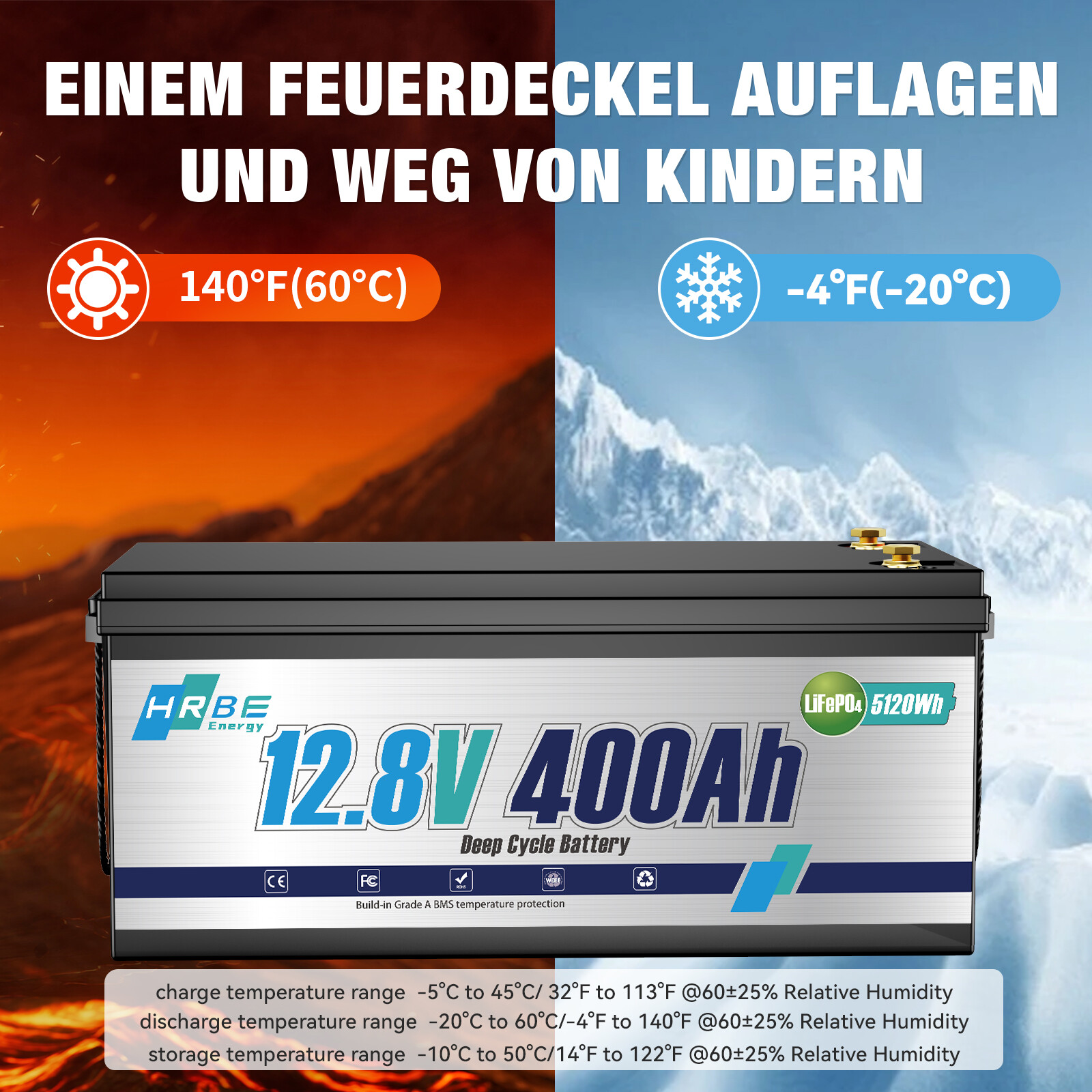 12V 400Ah LiFePO4 Lithium Battery Deep Cycles 5120Wh Power 200A BMS for RV Solar