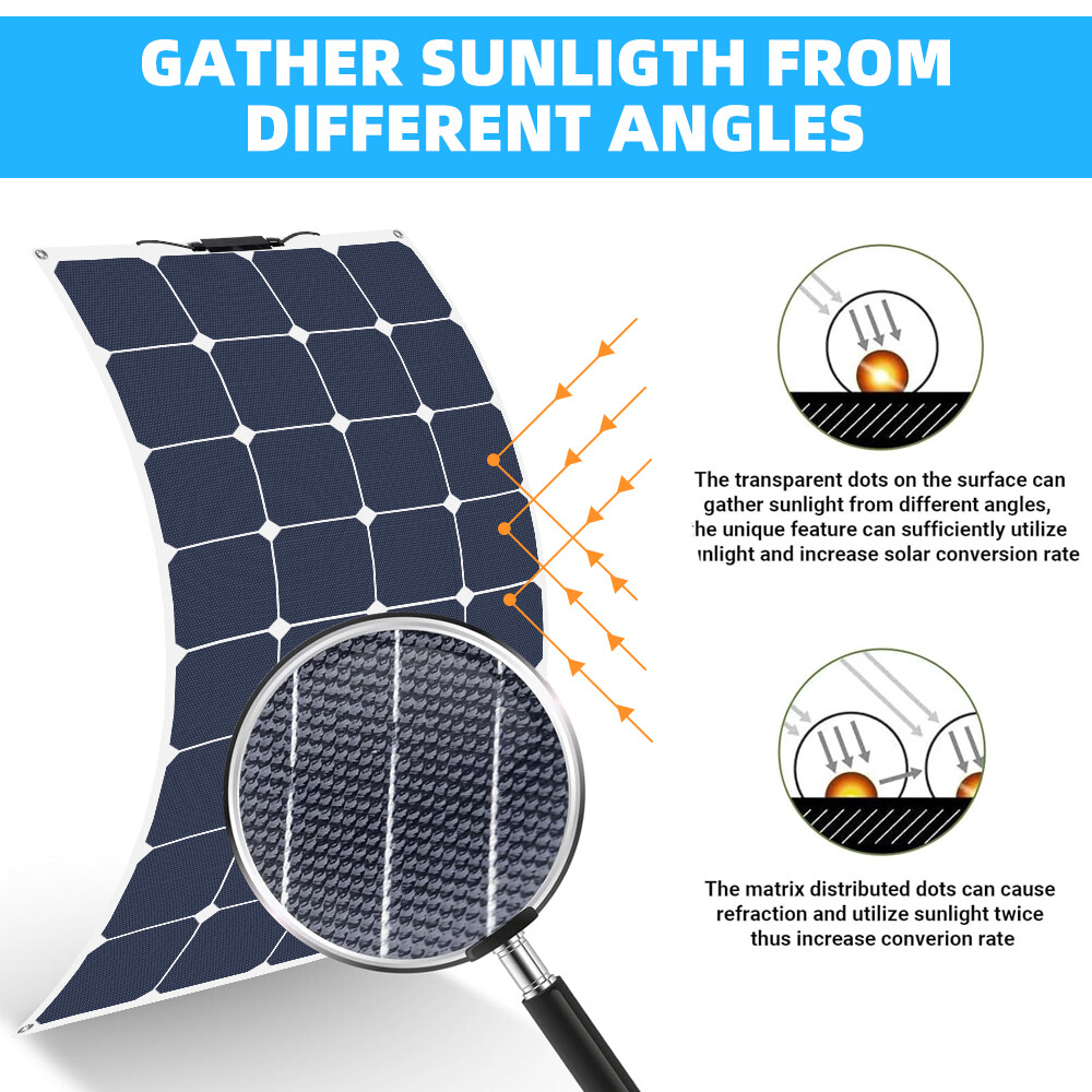 100W 200W 300W Flexible Mono Solar Panel 12V Portable for RV Camping Home Boat