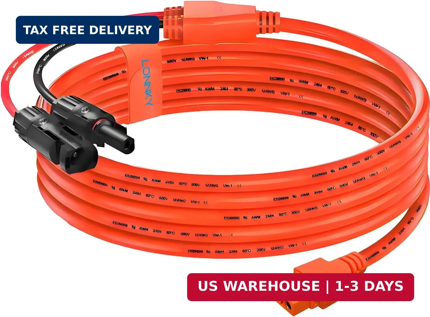 6.6FT Solar to XT60i Charging Cable, 12AWG Solar Connector to XT60i Connector So
