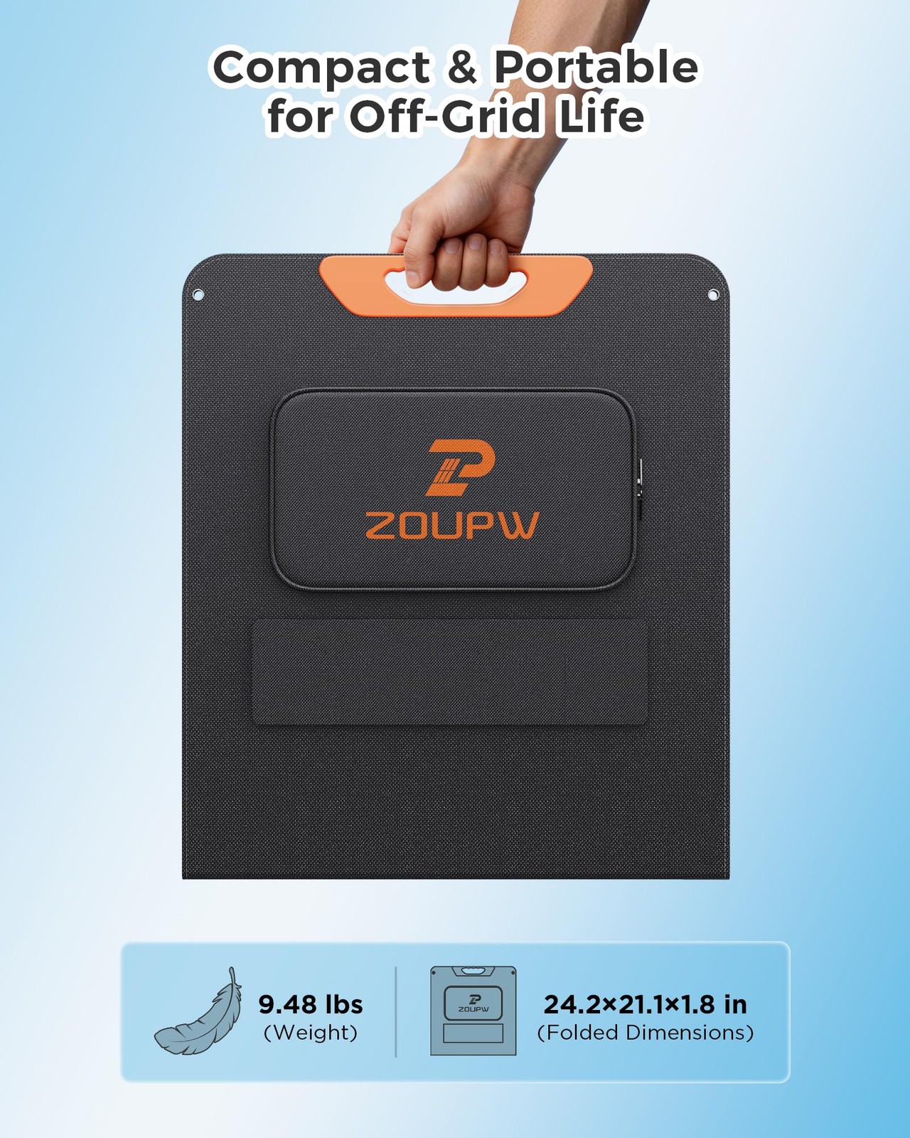 ZOUPW 100W Portable Solar Panel with 5in1 Cable,23.5% Efficiency Mono Foldabl…