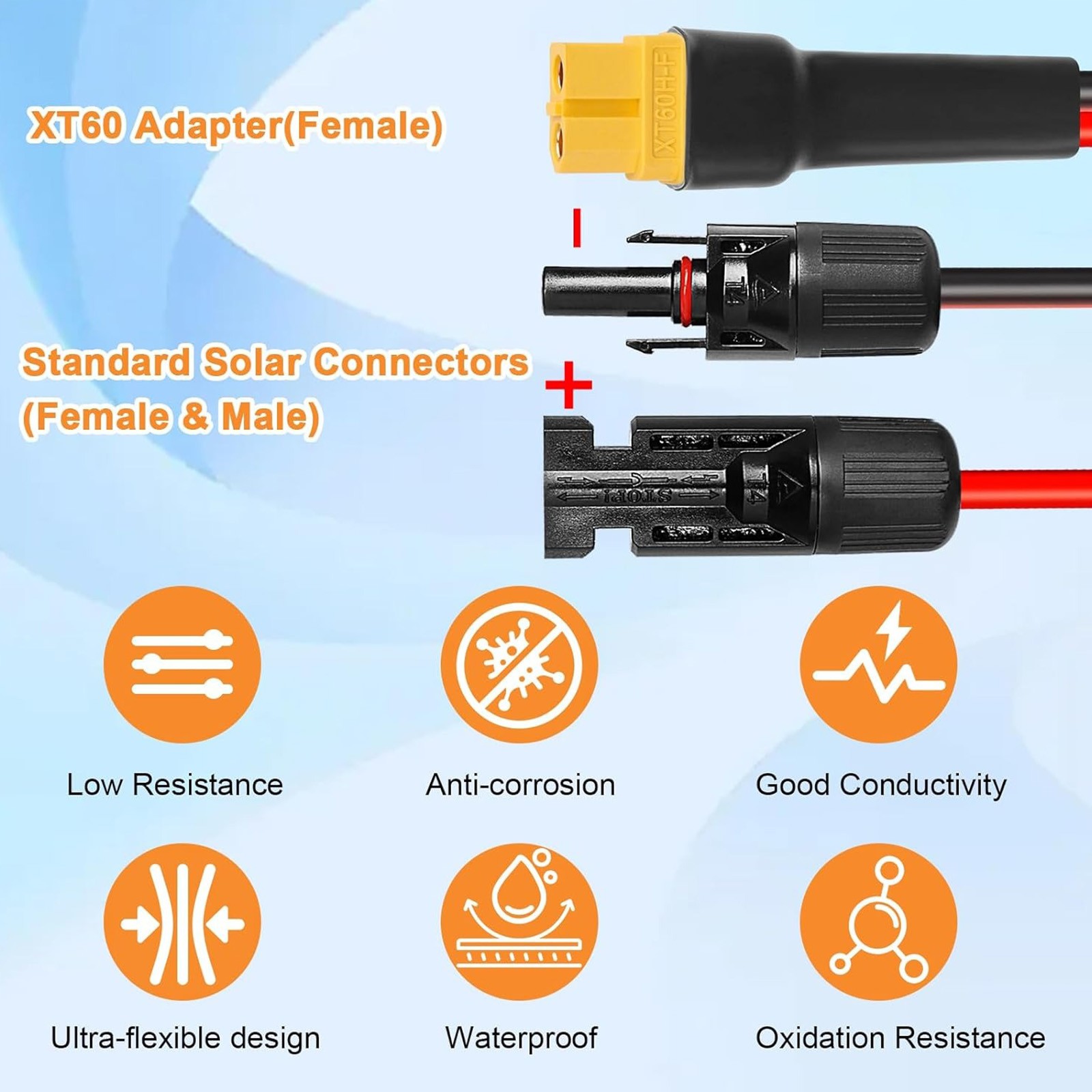 10 AWG XT60 Female to Solar Connector Solar Panel Extension Charging Cable