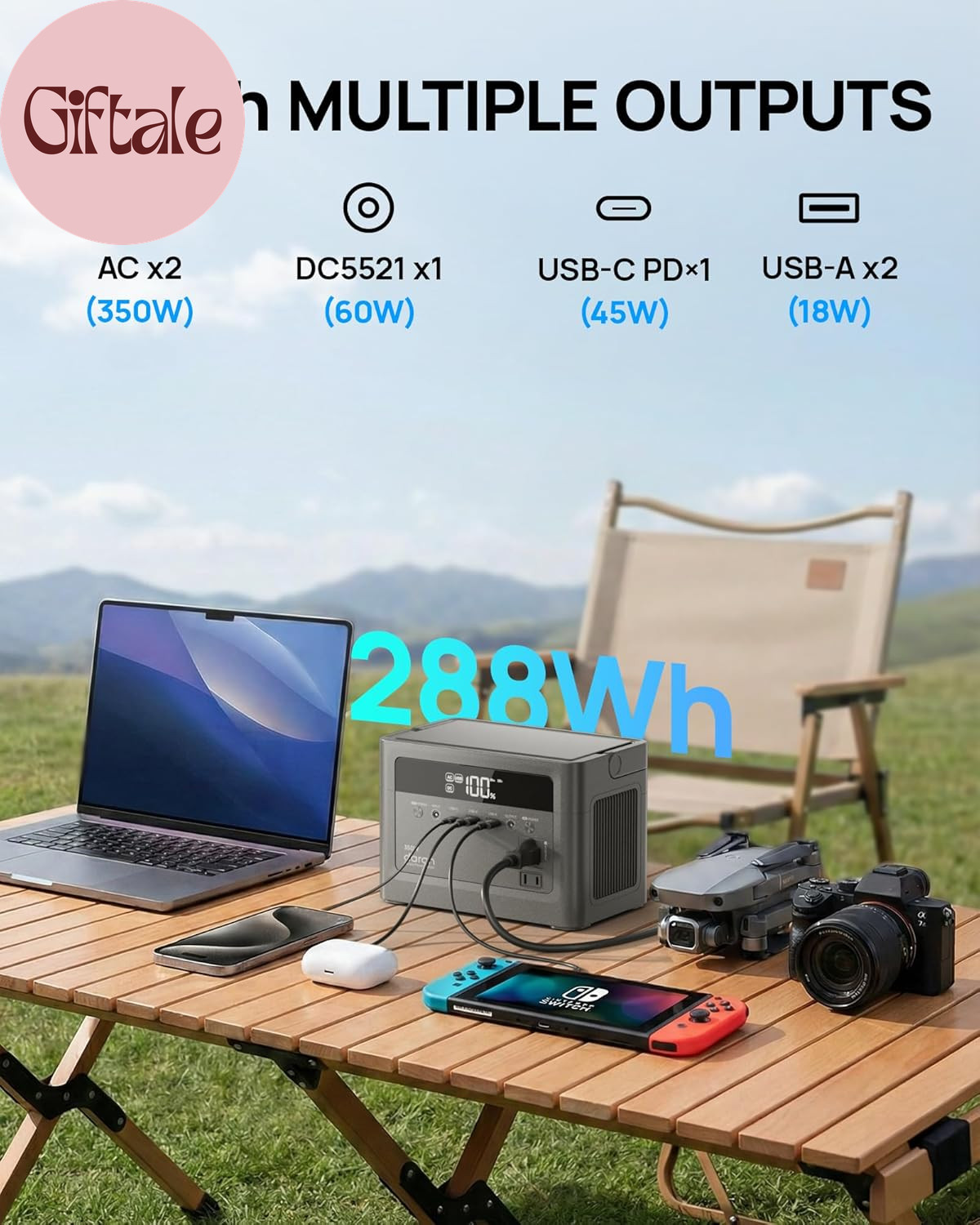 2026 Portable Power Station 350W, 288Wh Lifepo4 Battery Backup, Power Bnak with