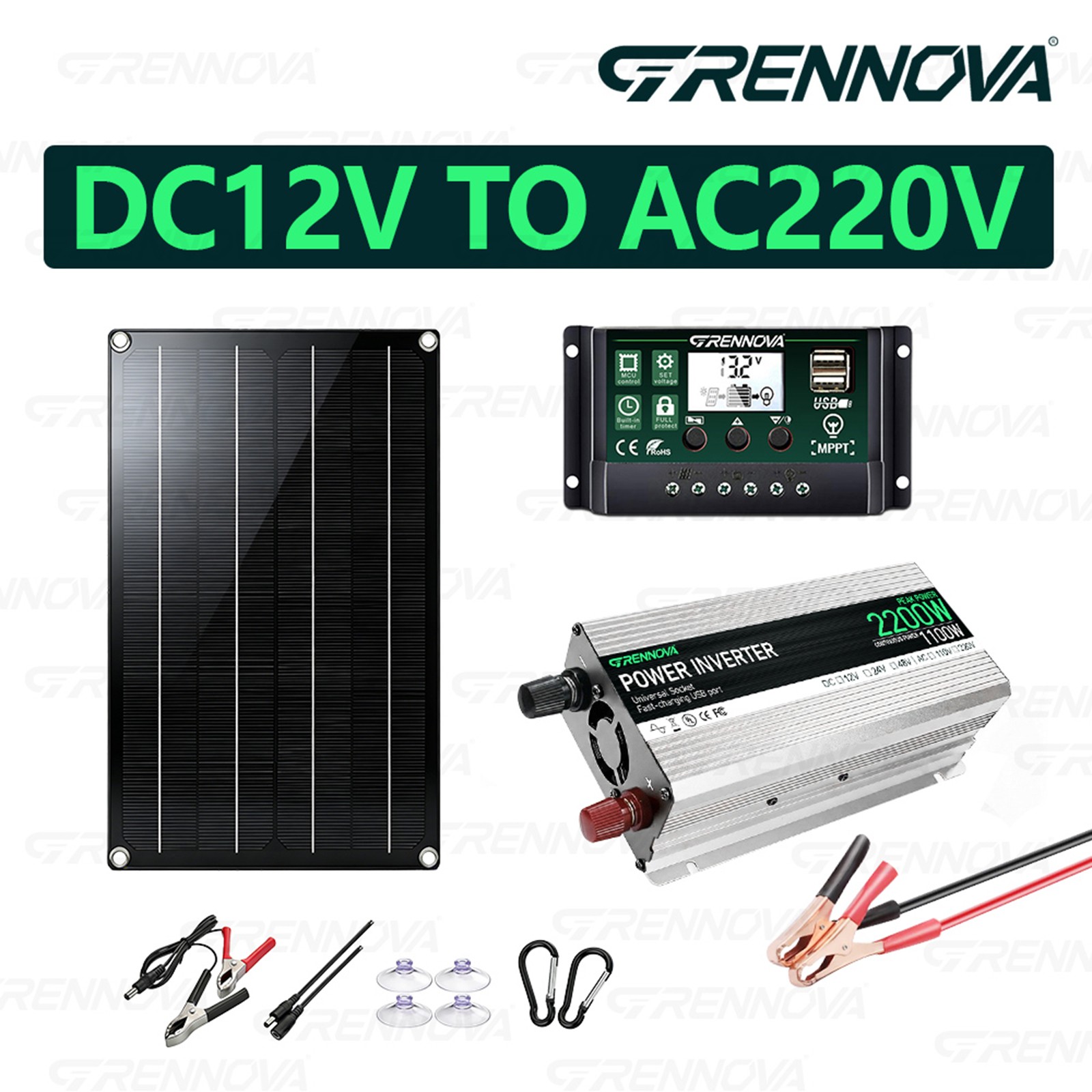 Grennova 2200W Real Power Off-Grid System 60W Panel 60A MPPT Dual Voltage