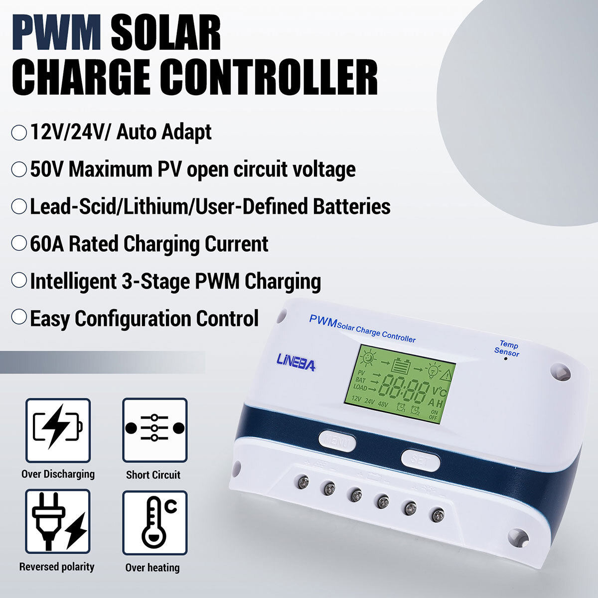 12V/24V 100A Solar Panel Battery Lithium Charging Mode Controller Regulator Auto
