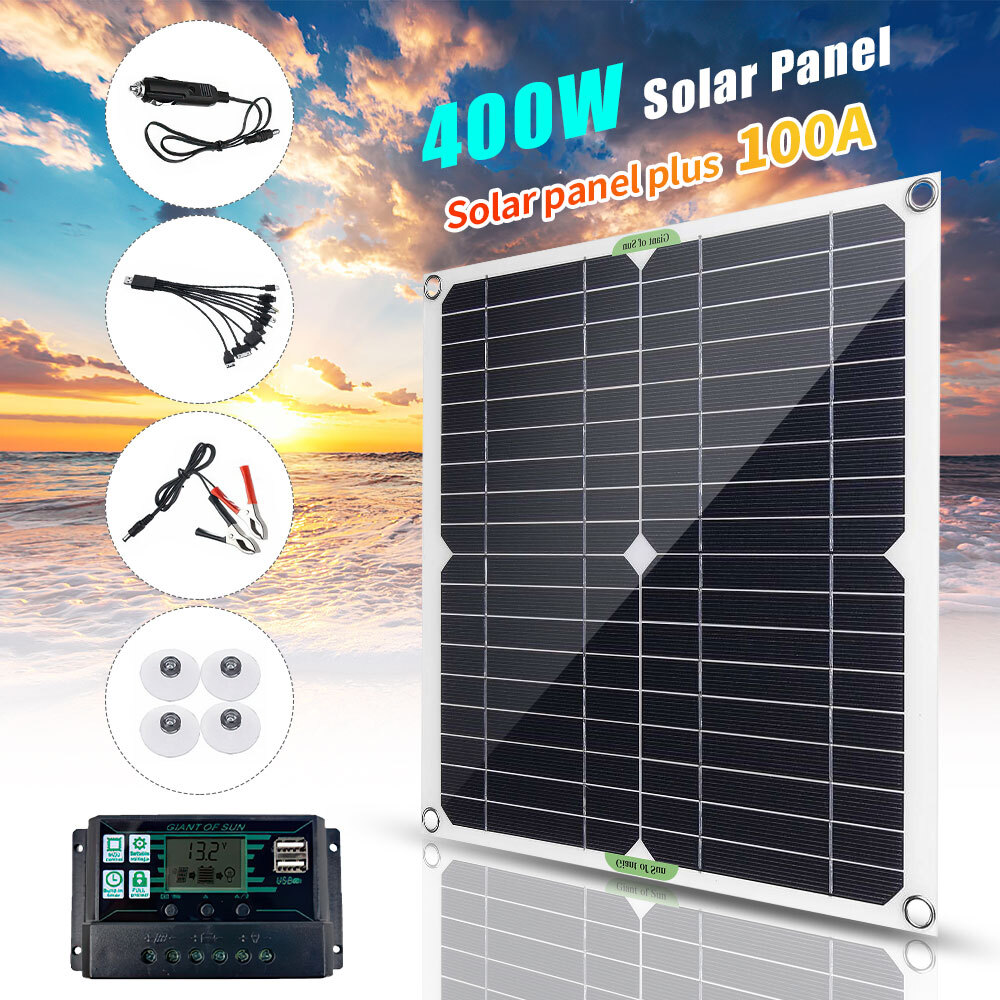 400W Controller Solar Panel Kit 100A 5V Portable Outdoor Home Battery Charger
