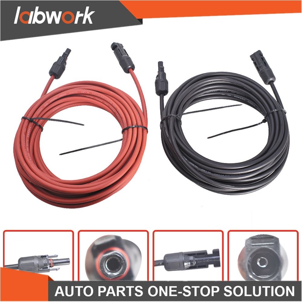 Labwork Solar Panel Extension Cable Wire Connector 1 Pair 10AWG 30FT Black + Red