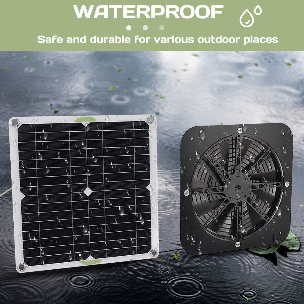 Solar Powered Fan Kit 13.5 Inch IP67 Waterproof, 20W Solar Panel DC Exhaust Fan