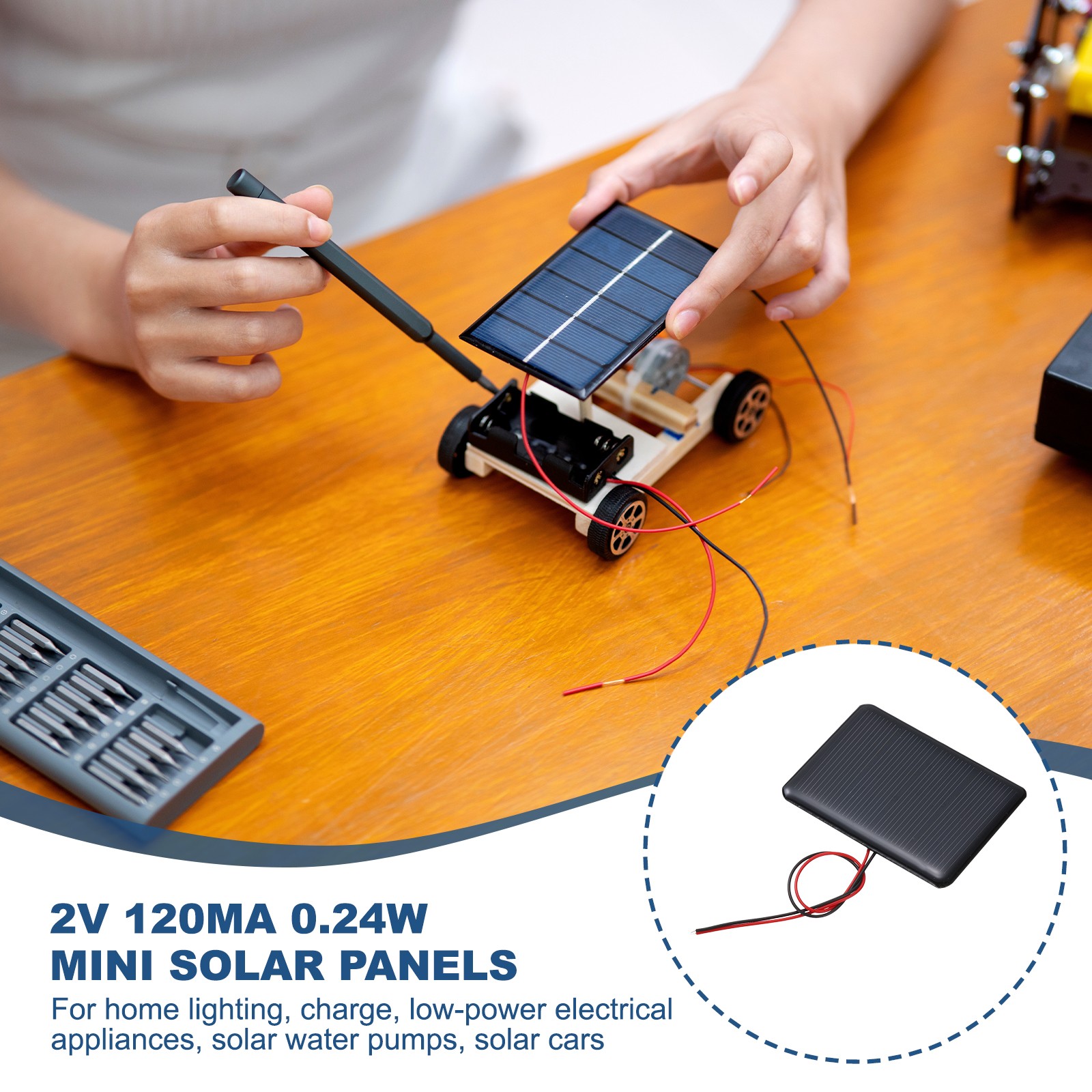 5Pcs 2V 0.24W 120mA Mini Solar Panels with Cable