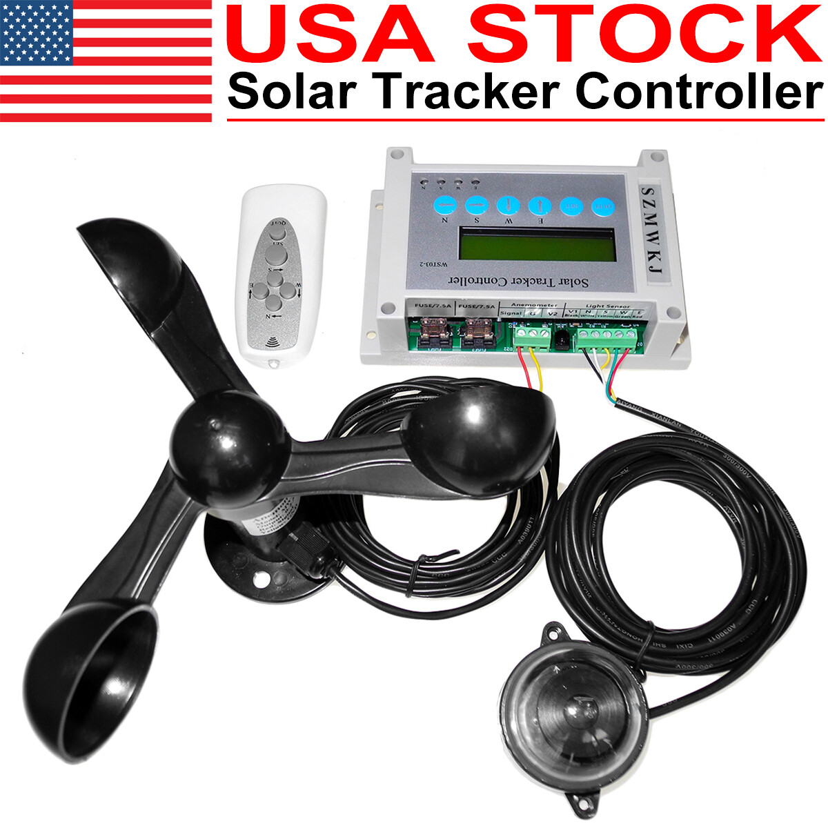 Electronic LCD Dual Axis Solar Tracker Controller +IR Remote Control +Anemometer