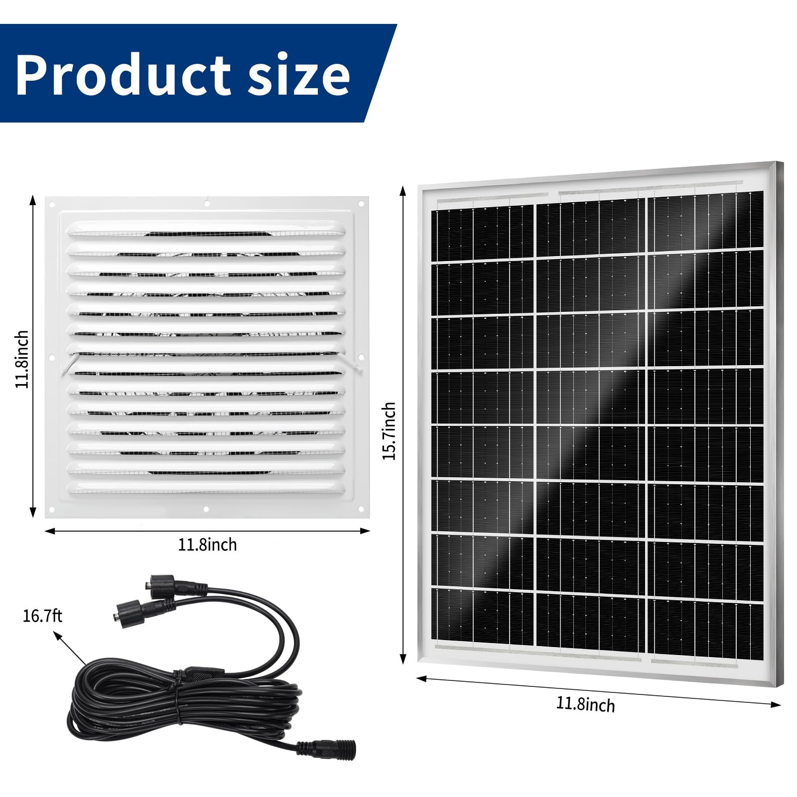 Solar Attic Fan Kit, 2pcs 20W Solar Panels + 25W DC Fan (Up to 1200RPM), Plug…
