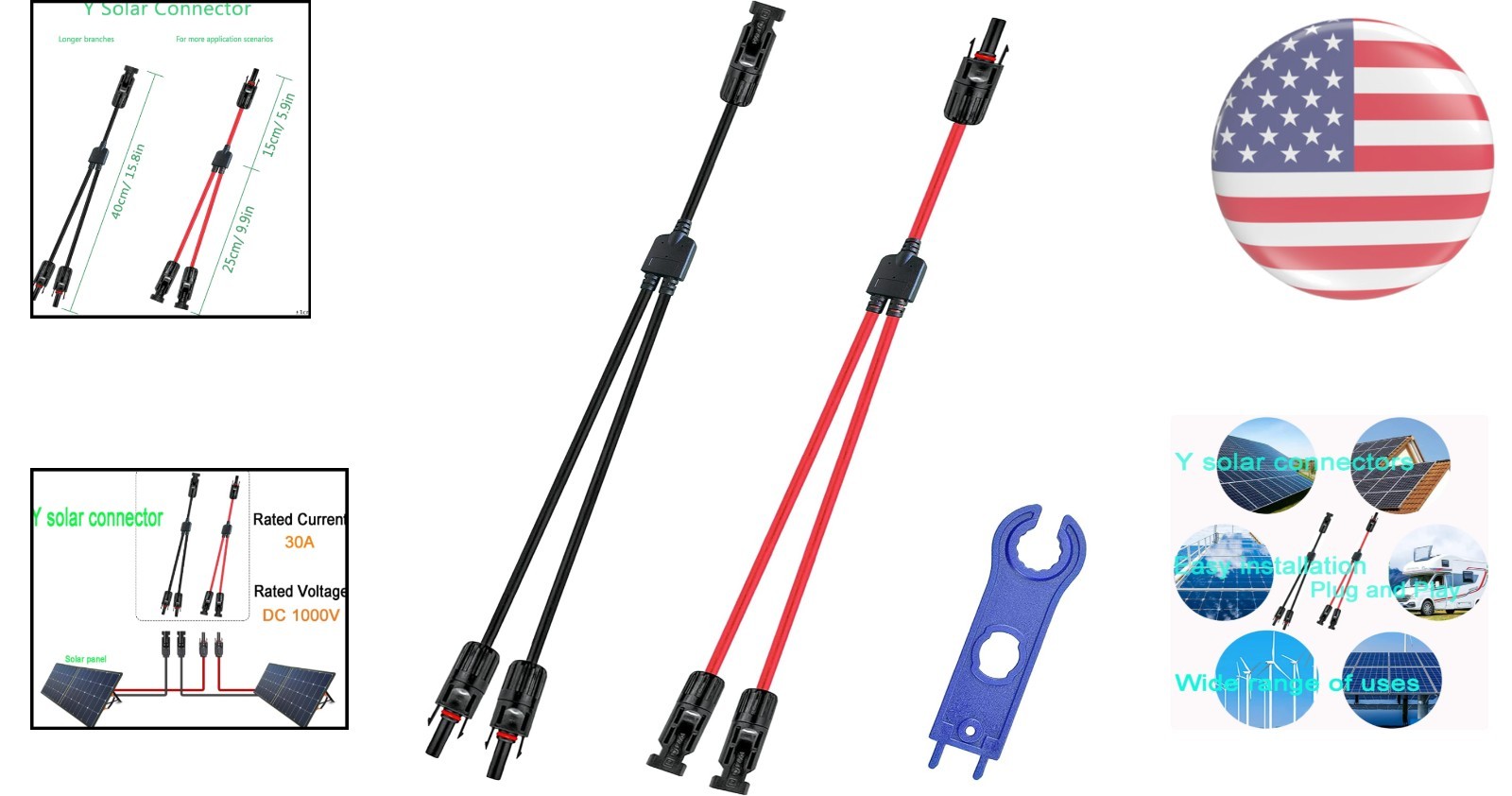 10AWG Y Solar Connector 1 Male to 2 Female Cable – Reliable & Waterproof