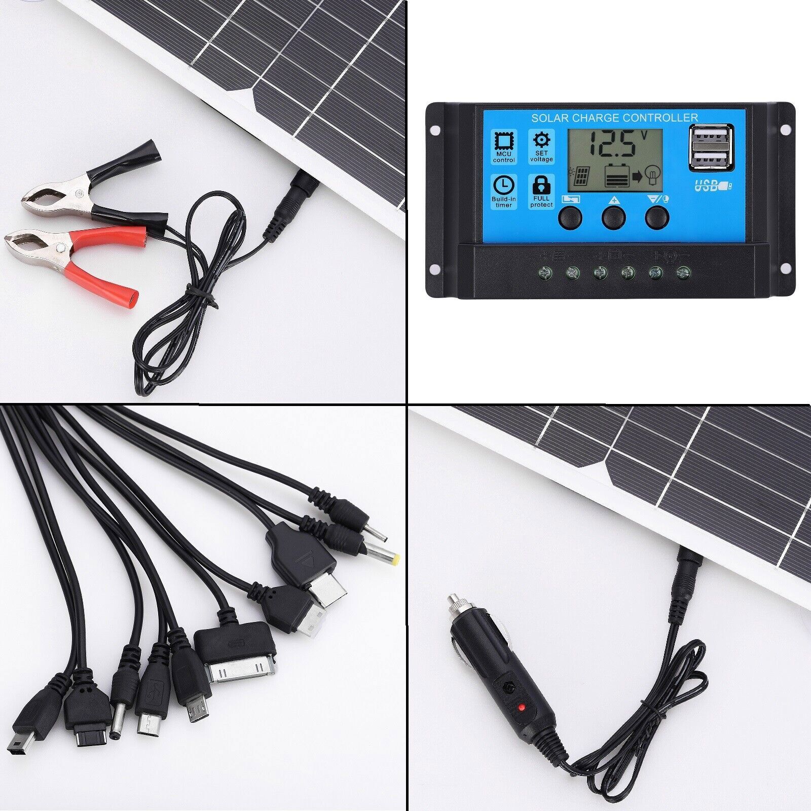 25W Solar Panel Kit 100A 12V battery Charger Controller Caravan Boat Outdoor RV