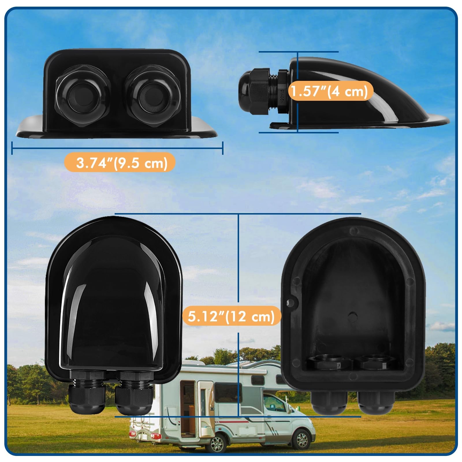Restmo 2 Pack of IP68 Waterproof Solar Cable Entry Gland, 2 Pack, Black