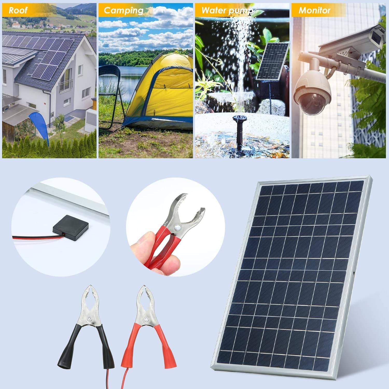 30W 12V Solar Battery Charger & Maintainer, Waterproof Trickle Charging Kit