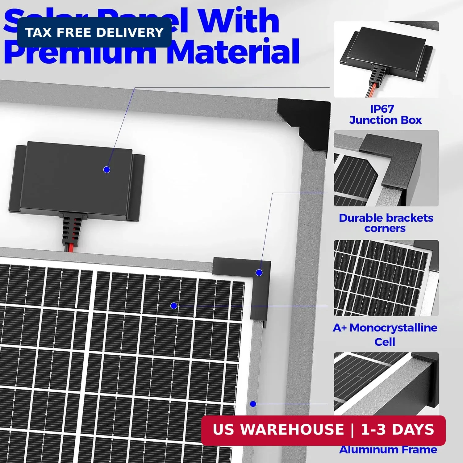 Voltset 50W Solar Panel Kit, 12V Solar Battery Trickle Charger Maintainer + 10A