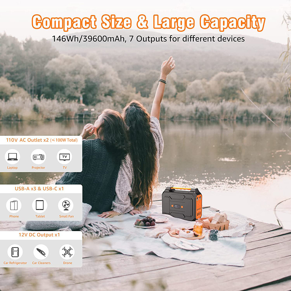 Portable Power Station 146Wh 100W AC USB Battery Charger Camping Solar Generator