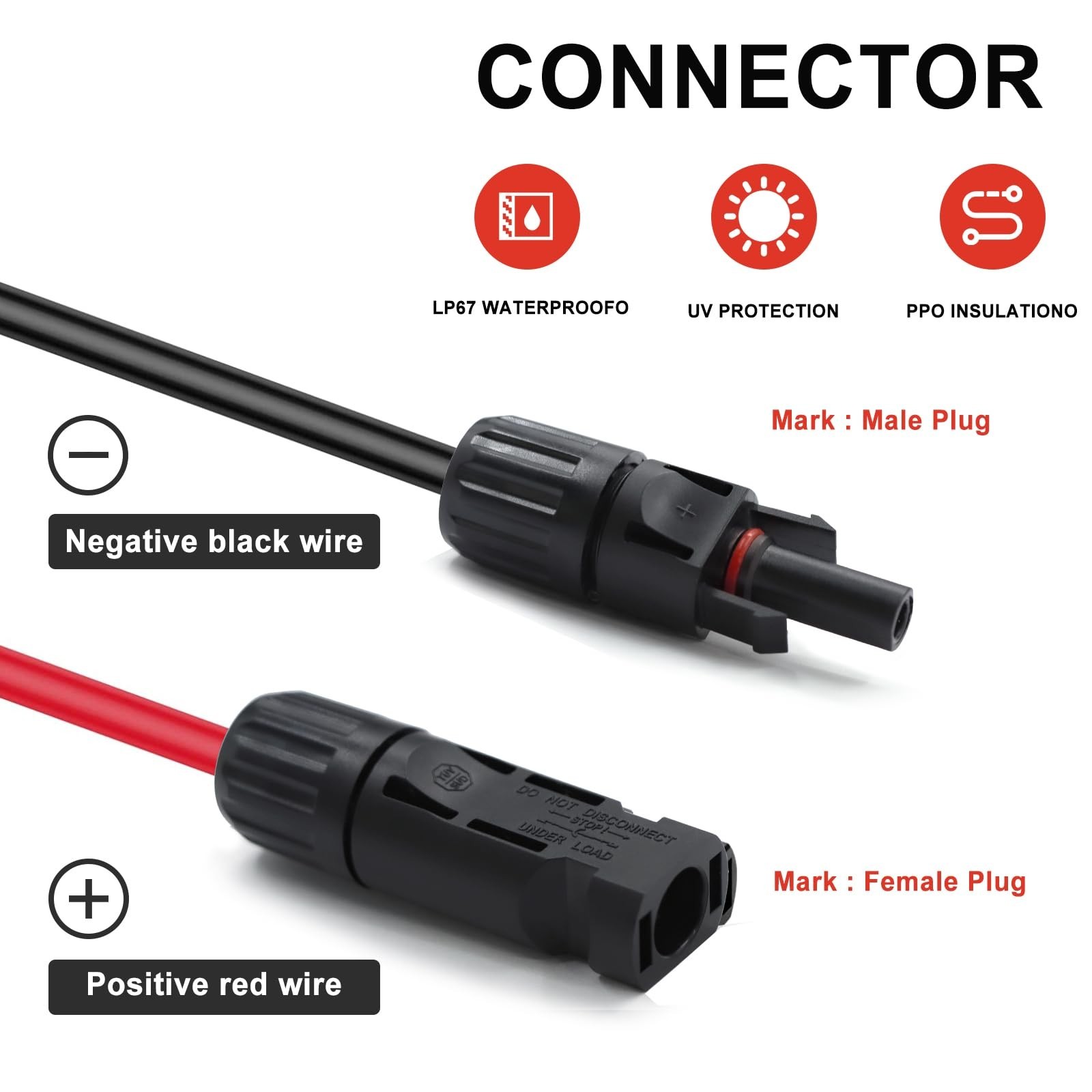 100FT 10AWG Solar Extension Cable with IP67 Connectors & Wire Stripper – Outdoor