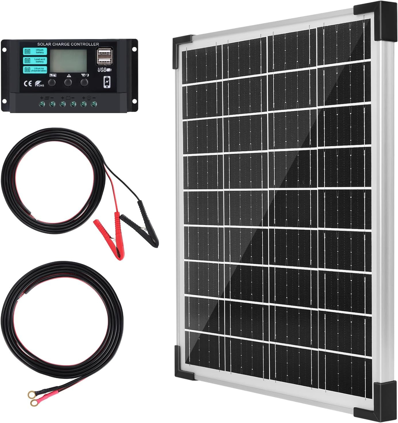 Solar Panel Kit 20W 12V, Solar Battery Charger with 10A Charge Controller and Ex