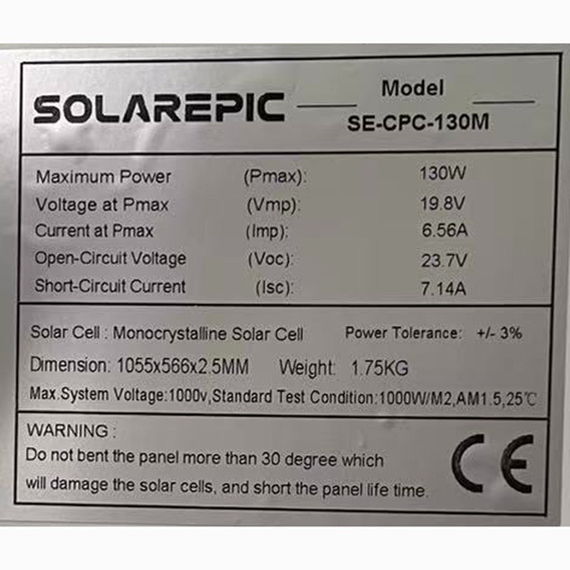 130W 18V Flexible Solar Panel Waterproof IP67 Monocrystalline Solar Cell Power
