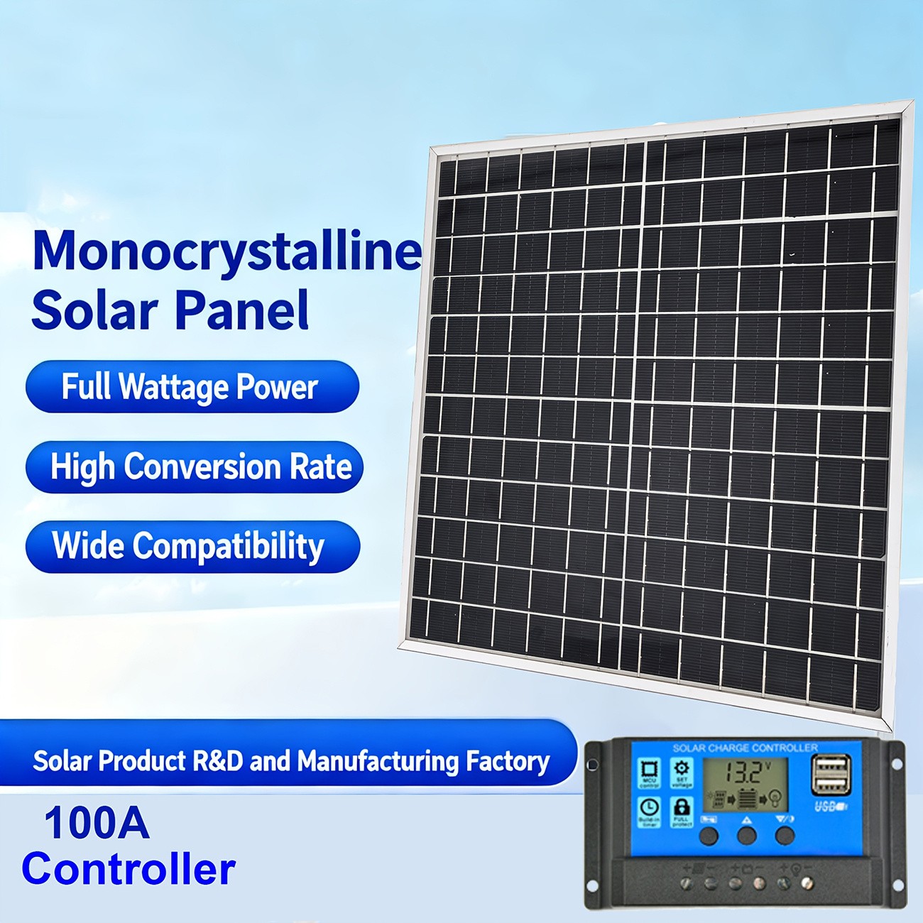 18V USB Solar Panel Kit, 100A Charging Controller for Car Boat RV