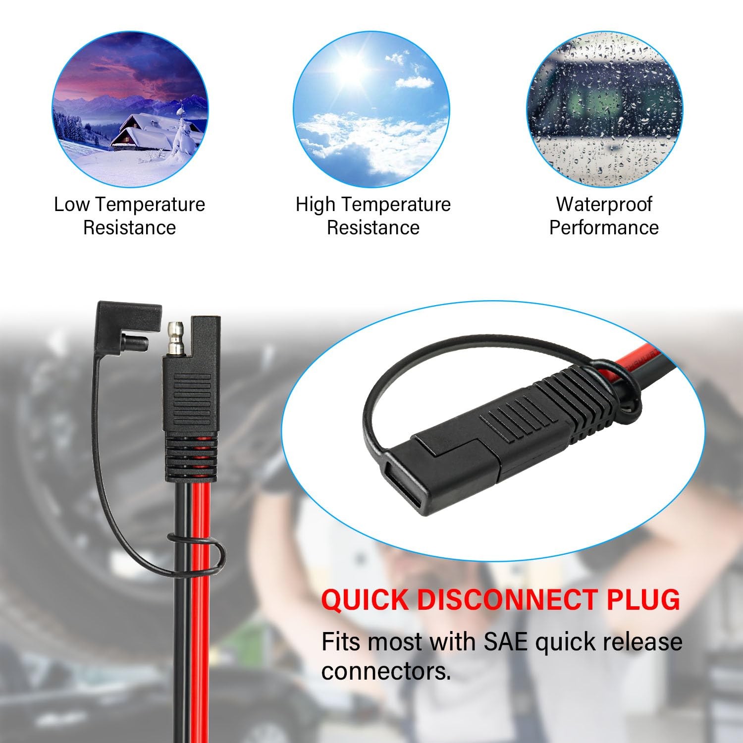 SAE Extension Cable 10 AWG 20FT Quick Disconnect Wire Battery Charger Cord