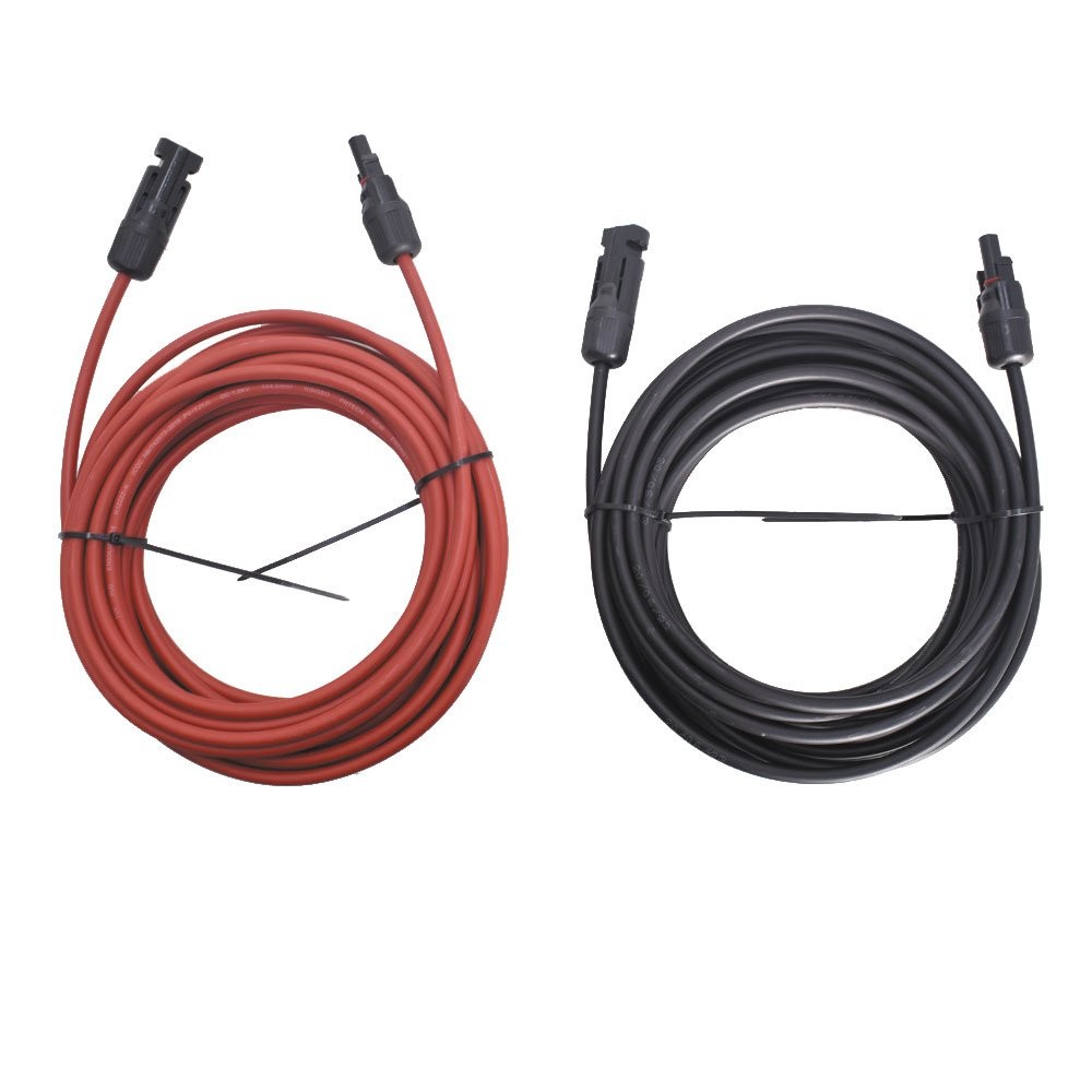 1 Pair 10AWG Black + Red Solar Panel Extension Cable Wire Connector 30Feet