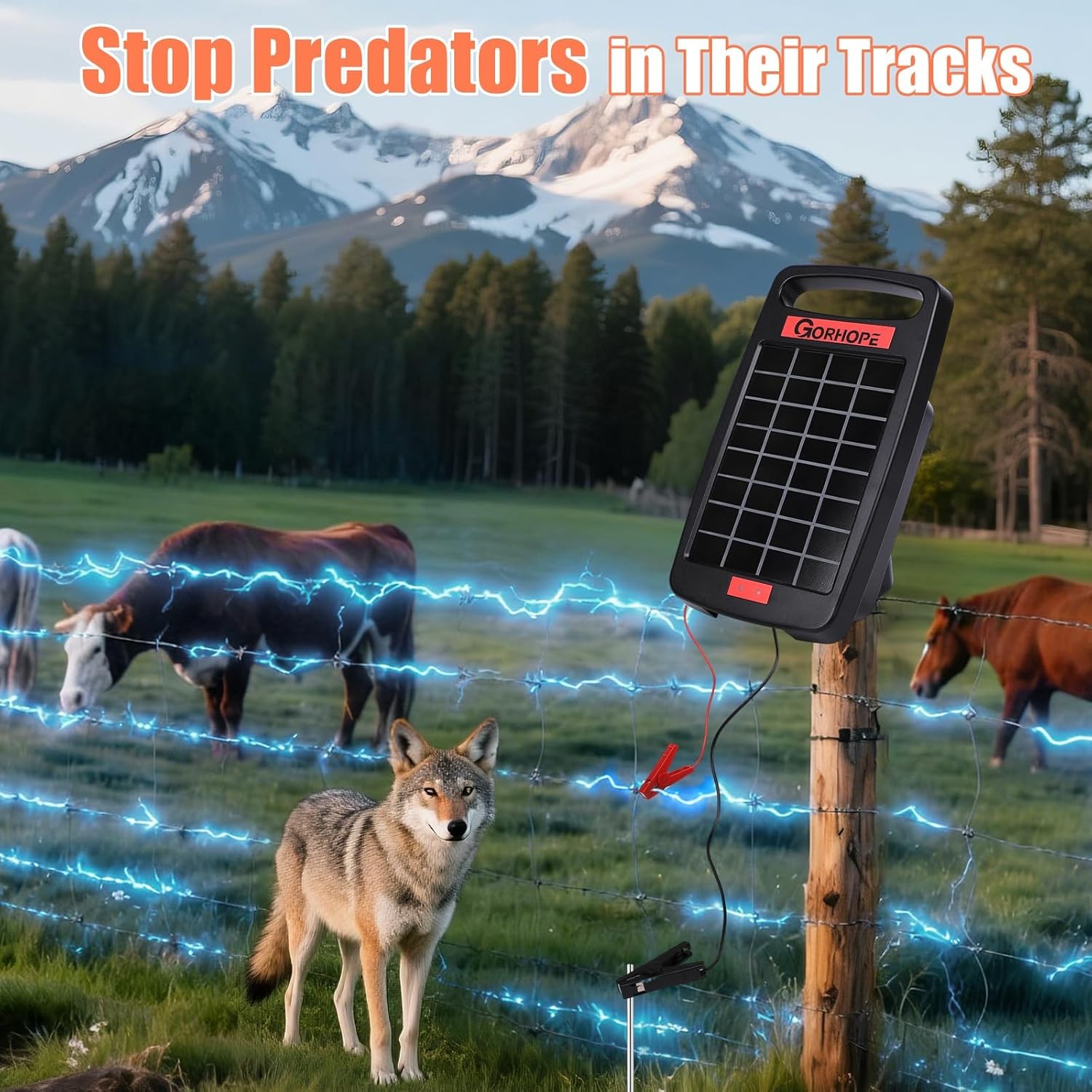 Upgrade 20 Miles Solar Electric Fence Charger with Short Circuit Alarm,0.32J Sol