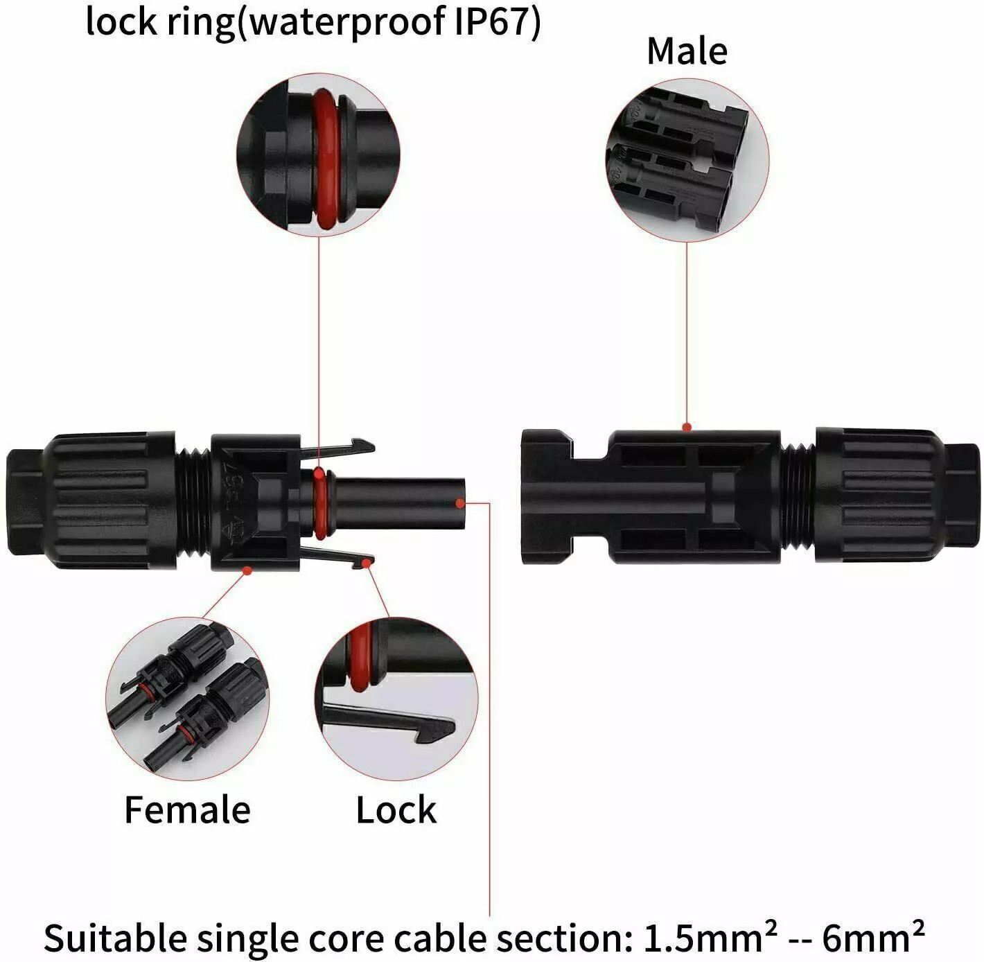 10/20/50/100/200 Pairs Male Female Solar Cable Connectors For DIY Solar Panel