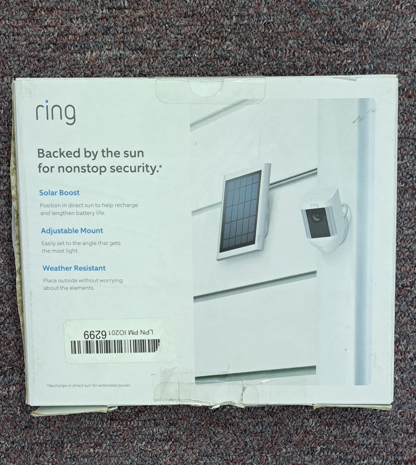 Ring Solar Panel Rechargeable Power for Ring Devices -open box b921