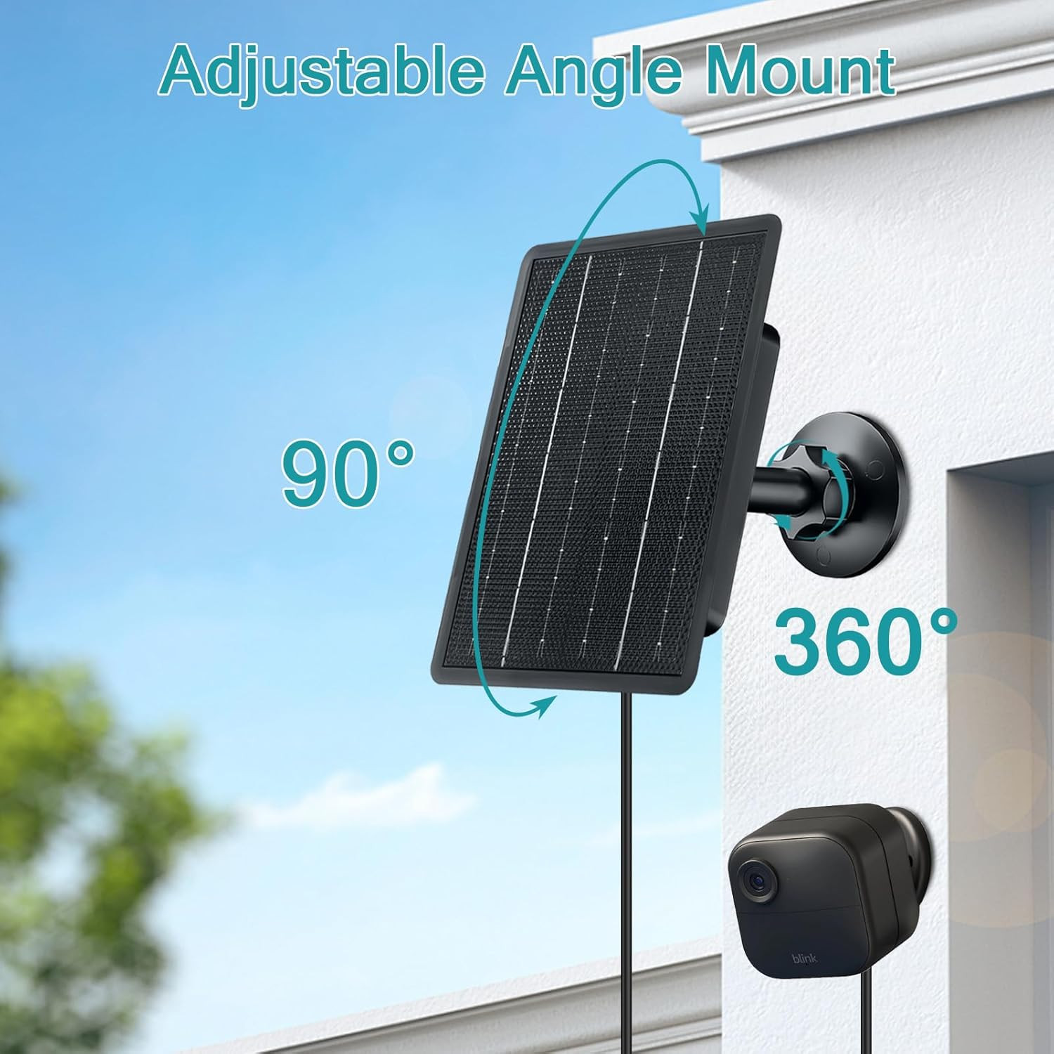 3W Solar Charger for Blink Outdoor Cameras with Adjustable Mount and Waterproof