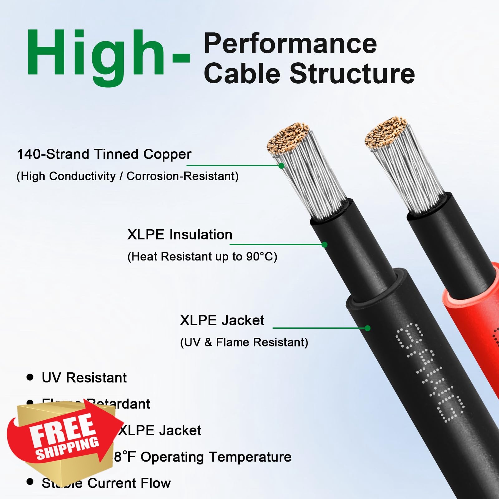 XRDS-RF Solar Extension Cable 8AWG 3FT Red Black 2pk