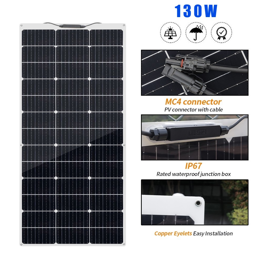 130W Watt Flexible Solar Panel 12V Charging Monocrystalline PV Modul For RV Boat