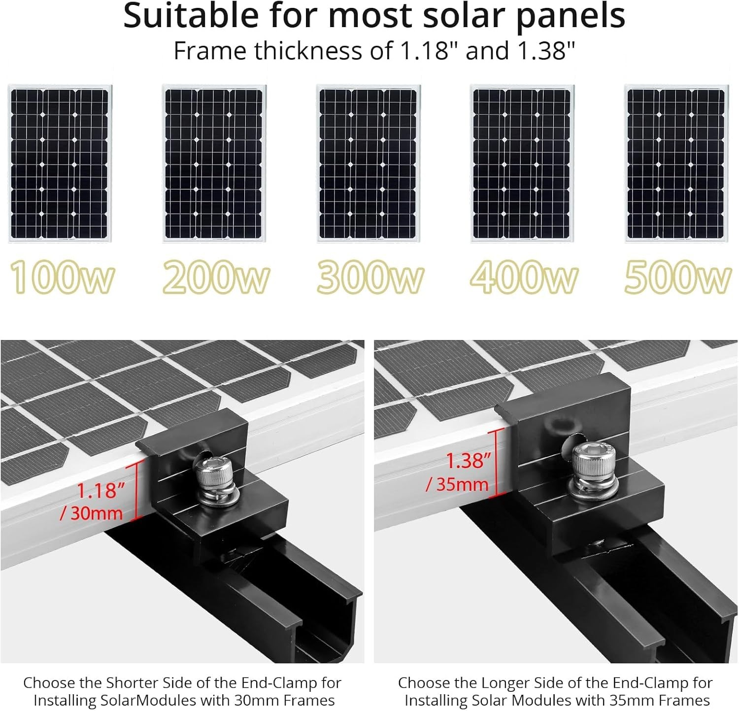 Solar Panel Mounting Brackets, Included 10 X 4.72 in Rails + 4 End Clamps + 6 Ce