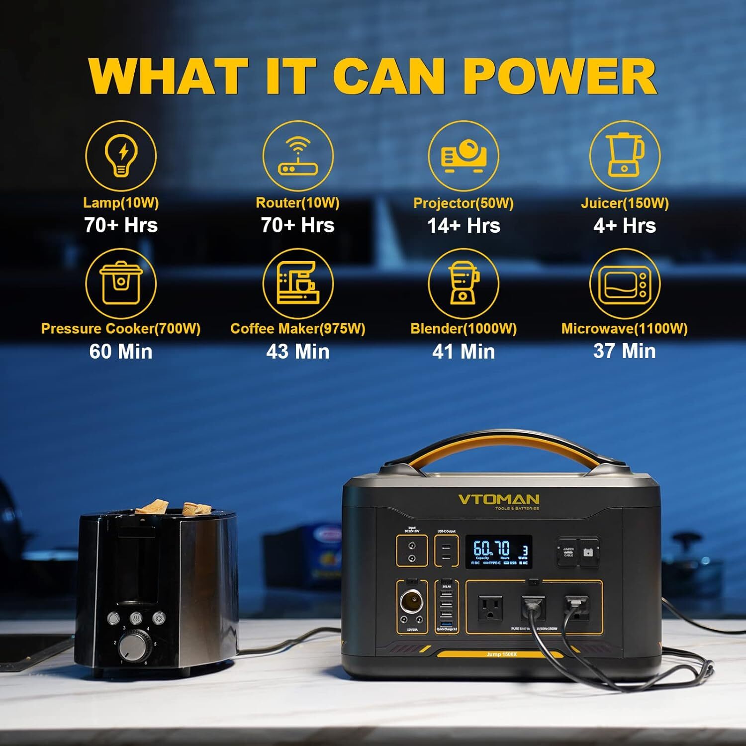 VTOMAN Jump 1500X Portable Power Station 1500W (3000W Peak) 828Wh LiFePO4 (LFP)