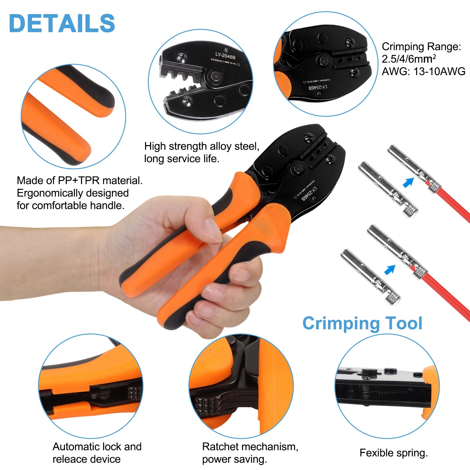 Solar PV Panel Crimping Tool Kit Solar Connector Crimper For AWG14-10 2.5/4/6mm²
