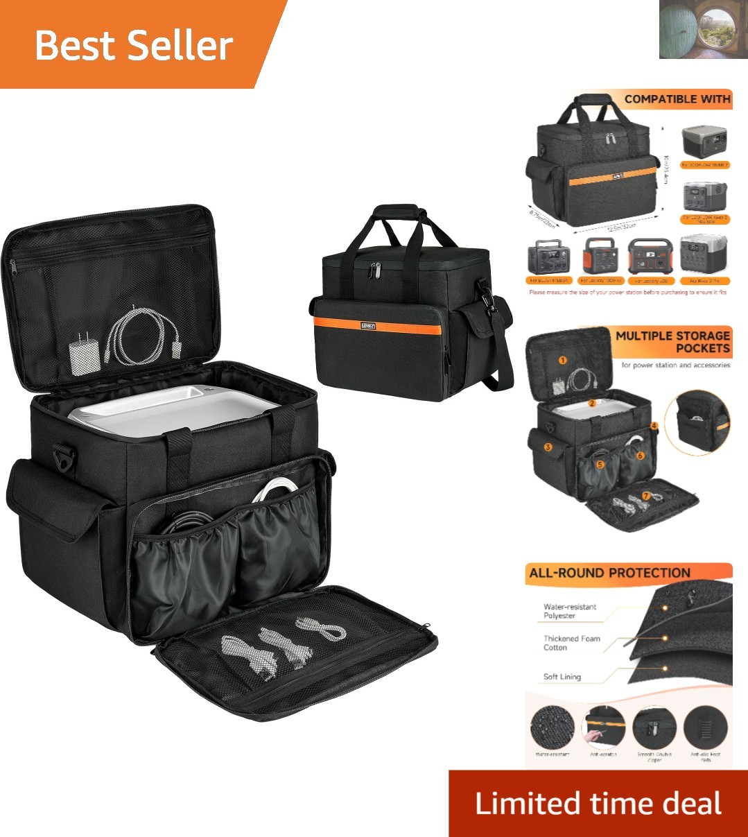 Portable Power Station Carrying Case with Padded Handles & Adjustable Straps