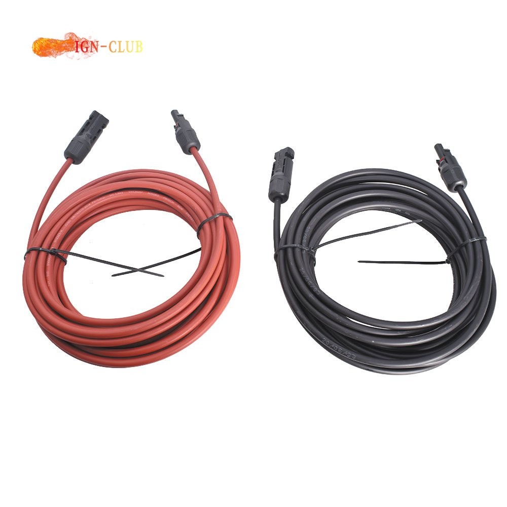 4mm²/12AWG 1 Pair Solar Panel Extension Cable Wire Connector 20ft Black+Red