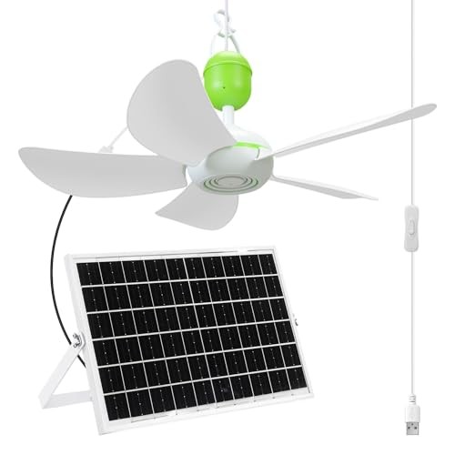 Set Solar Ceiling Fan Kit with5w Panel, USB Hanging Fan5.74” Dual Power 1