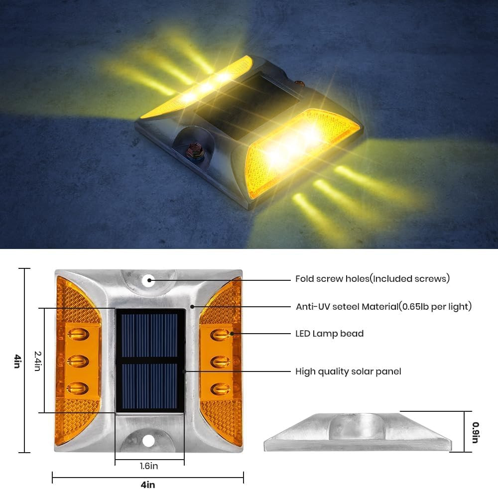 High Brightness Solar Road Markers – Waterproof Reflective Lights (6 Pack)