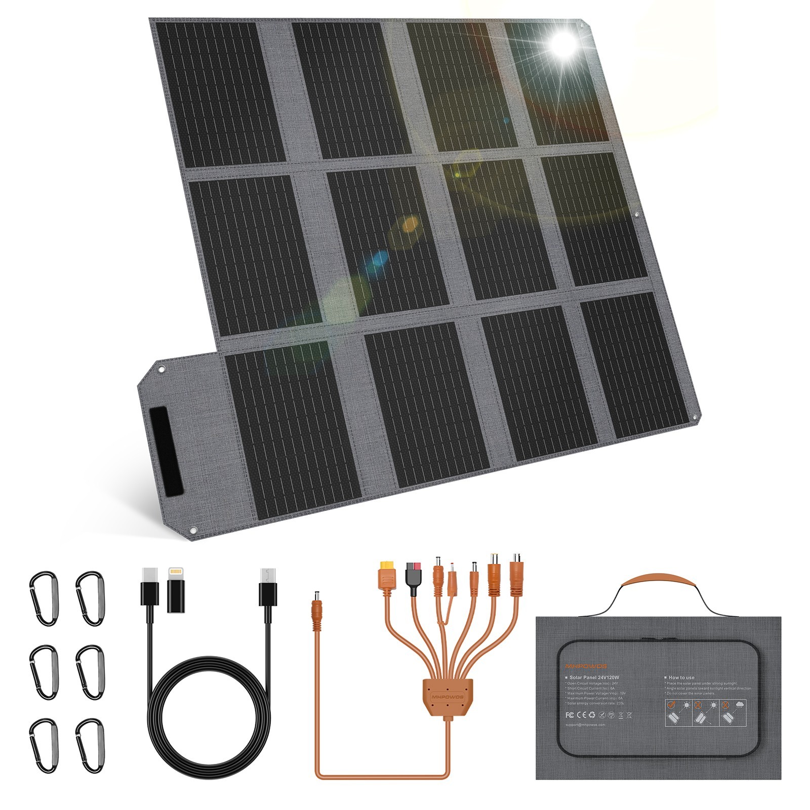 MHPOWOS 120W Portable Solar USB Charger Foldable for iphone samsung ipad laptop
