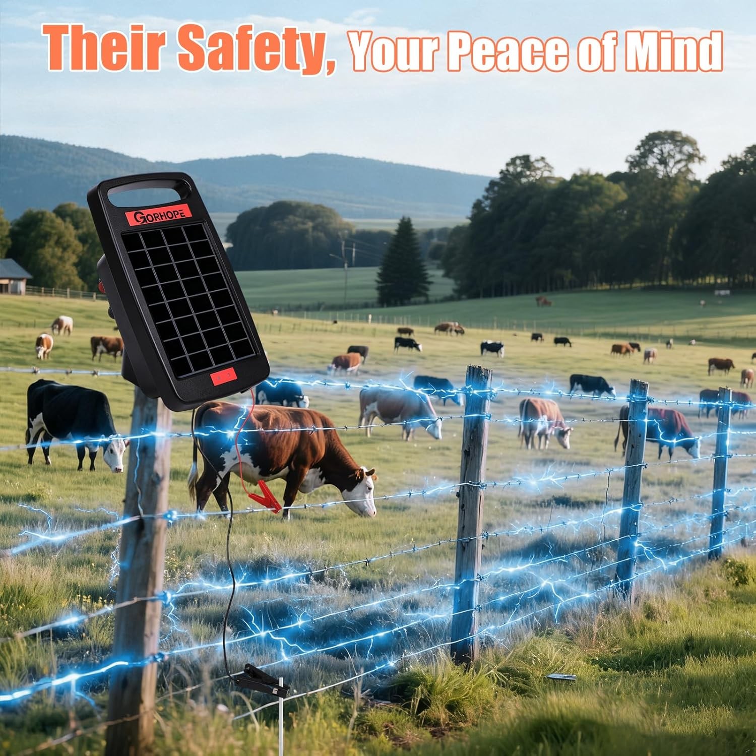 Upgrade 20 Miles Solar Electric Fence Charger with Short Circuit Alarm,0.32J Sol
